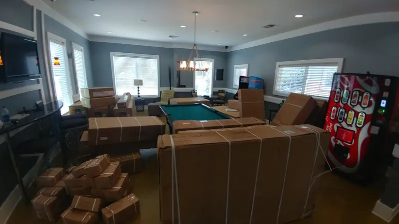 Equipment delivery boxes before gym installation by Fitness Repair Xperts