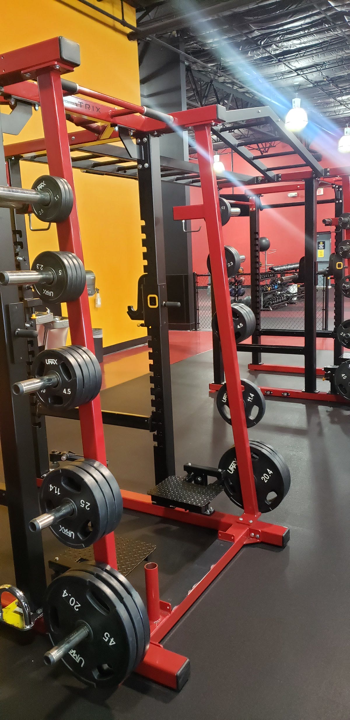 Red power rack and weights