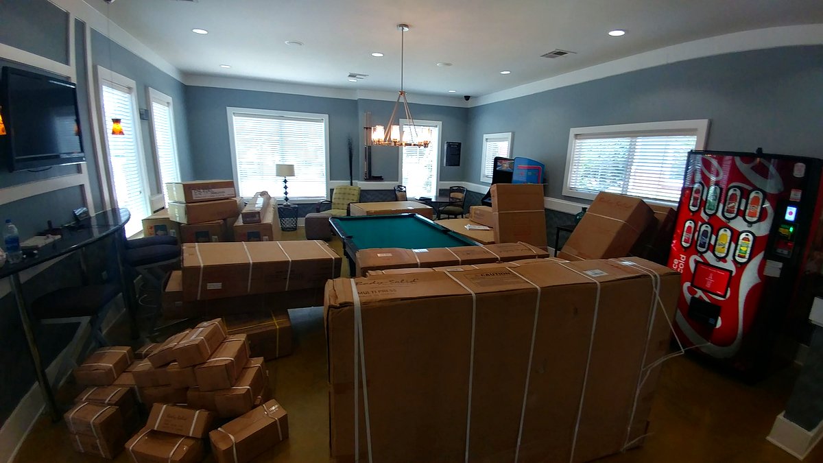 Gym equipment boxes delivered for installation