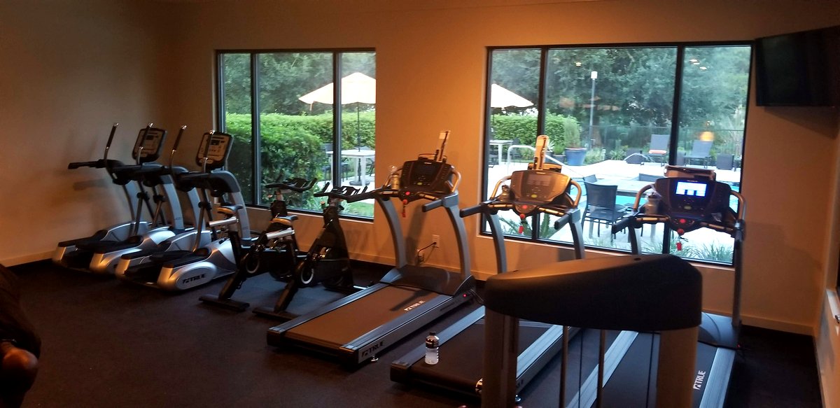 Hotel gym with cardio equipment